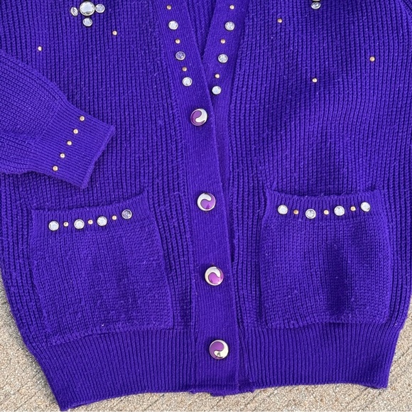 Hosanna Cardigan Jeweled Purple Cardigan Sweater - Picture 4 of 7